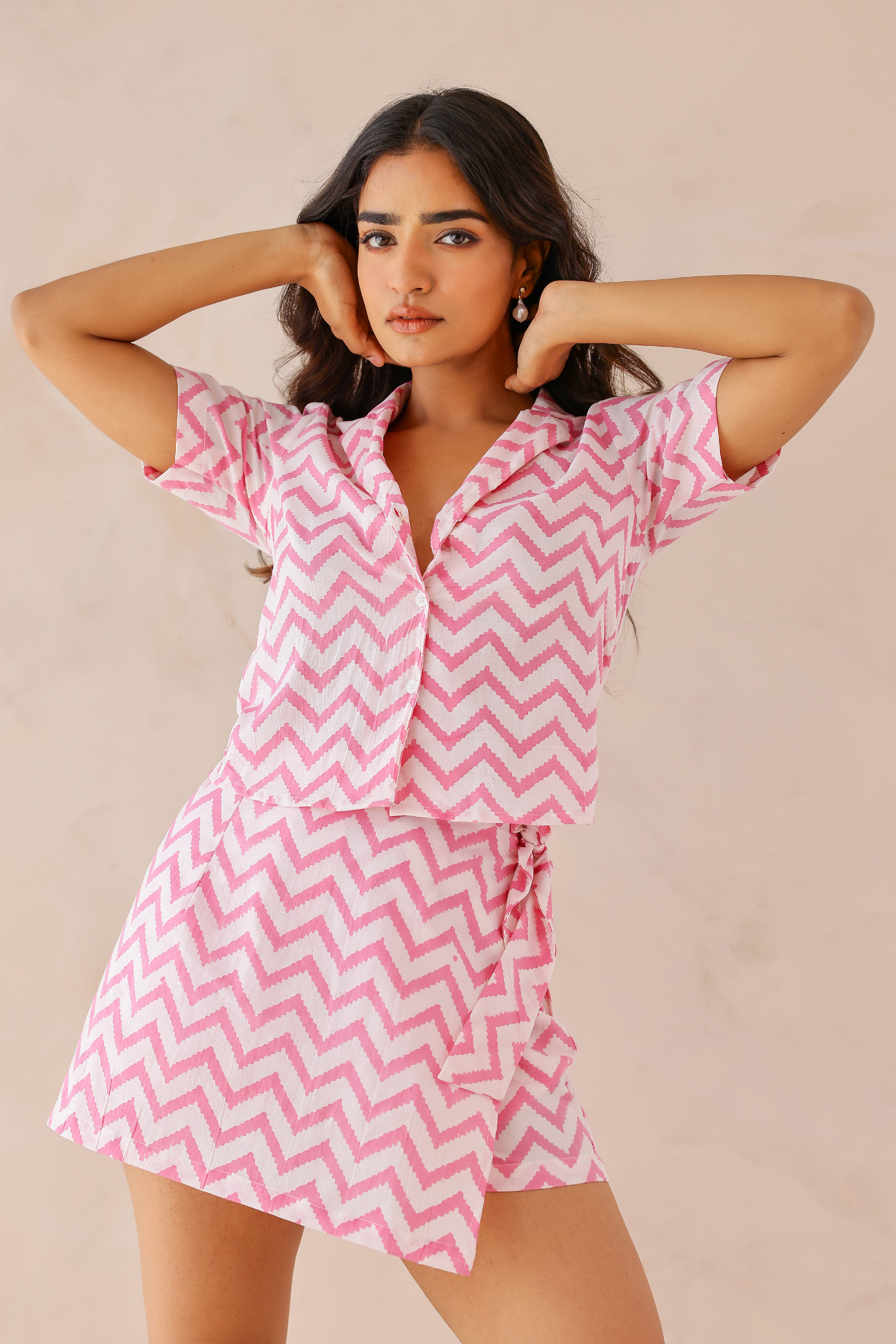 Pink Chevron Handblock Coord Set