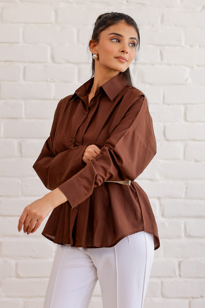 Cocoa Pleated Shirt