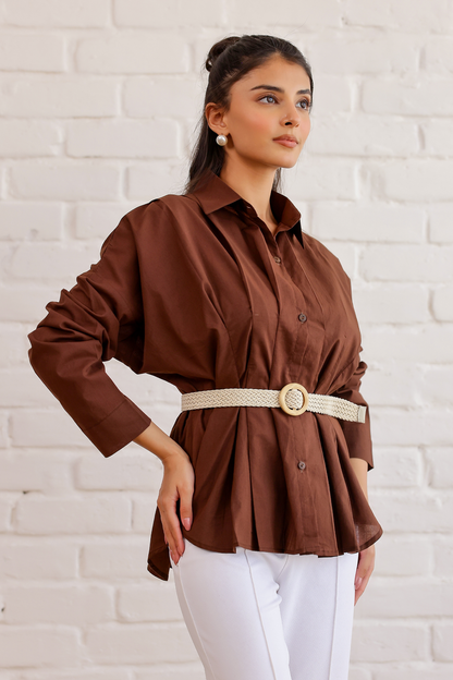 Cocoa Pleated Shirt