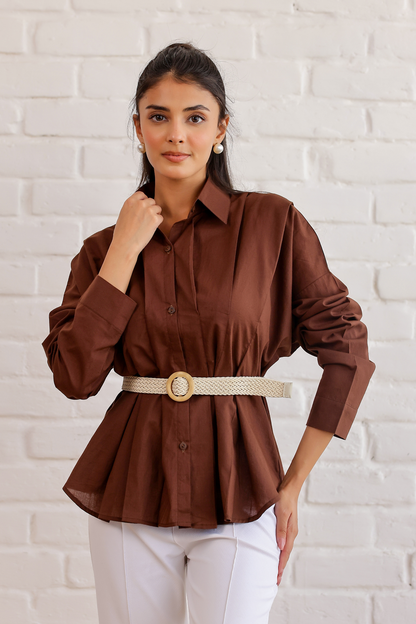 Cocoa Pleated Shirt