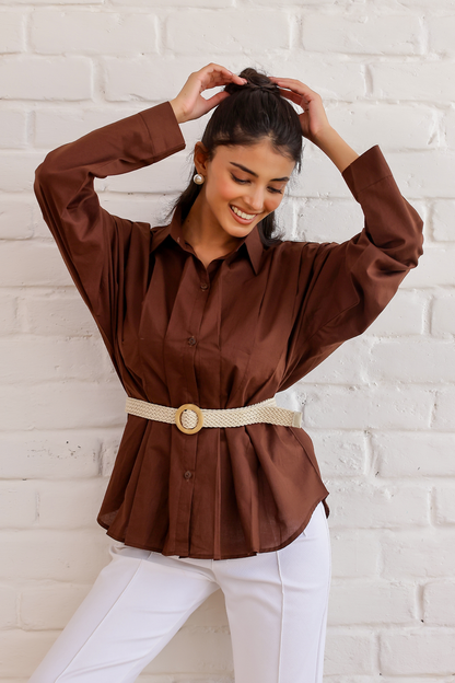 Cocoa Pleated Shirt