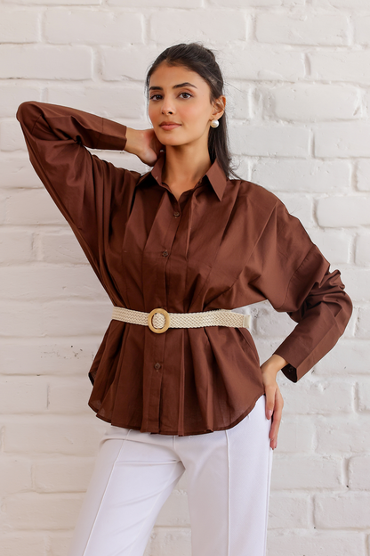 Cocoa Pleated Shirt