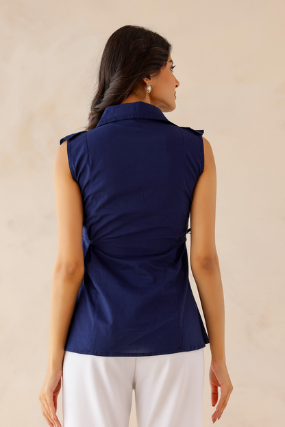 Navy Blue Ruffle Shirt