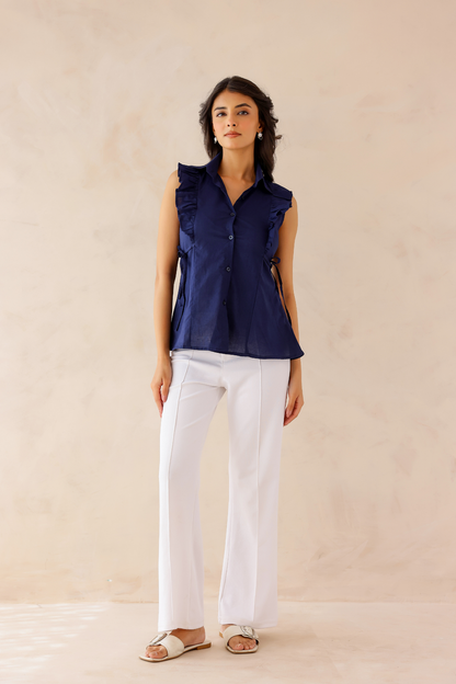 Navy Blue Ruffle Shirt