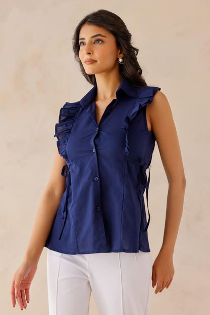 Navy Blue Ruffle Shirt