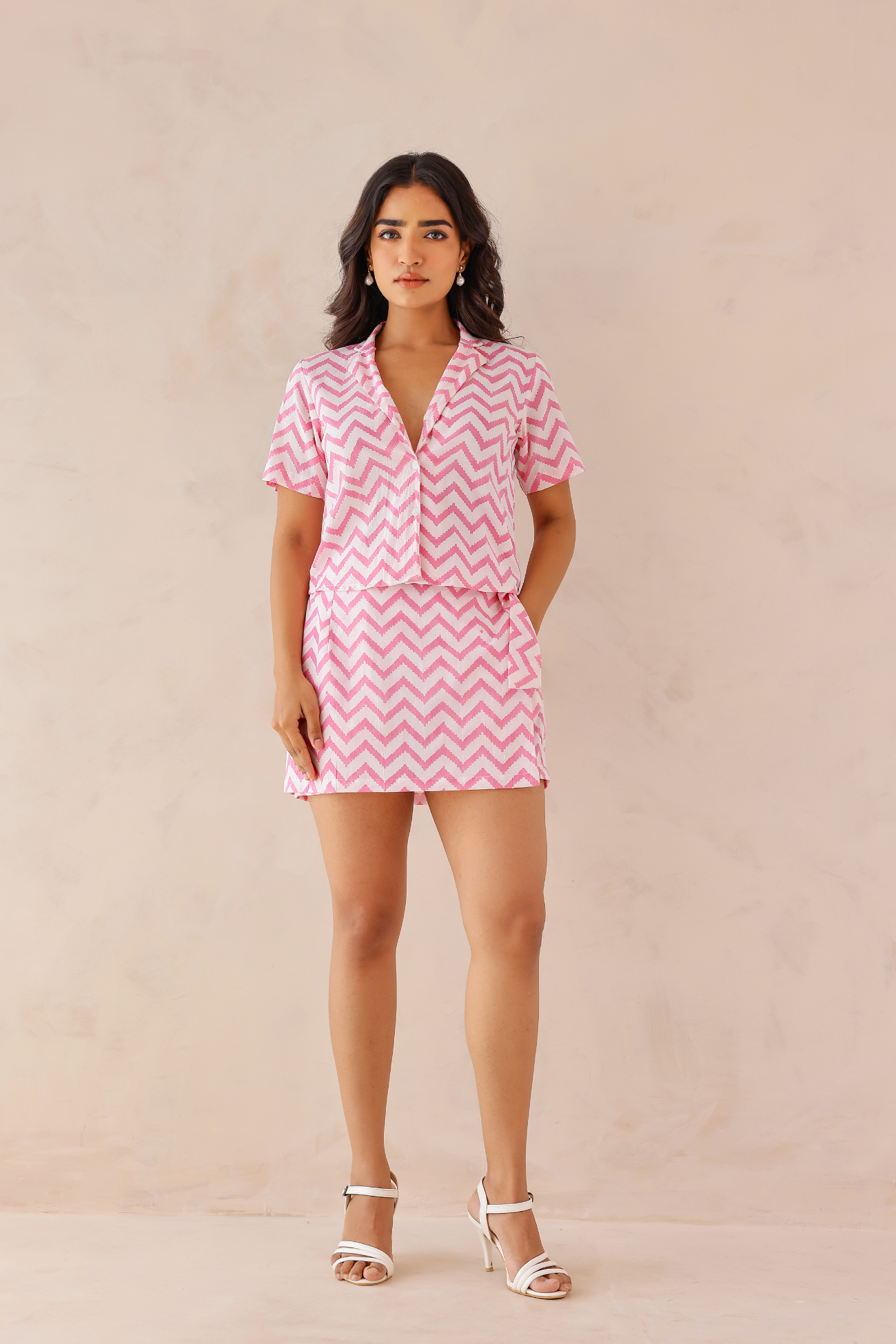Pink Chevron Handblock Co-ord Set