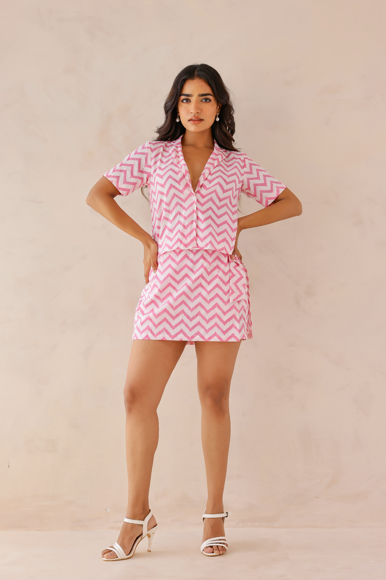 Pink Chevron Handblock Co-ord Set