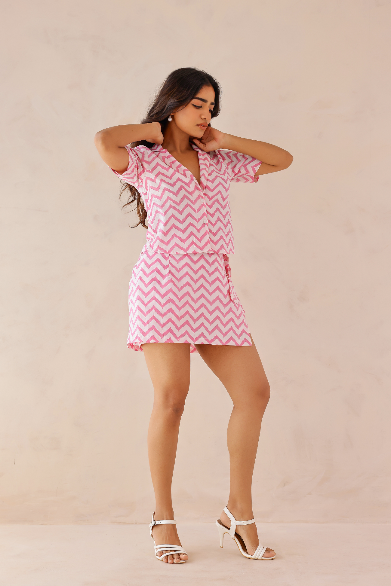 Pink Chevron Handblock Co-ord Set