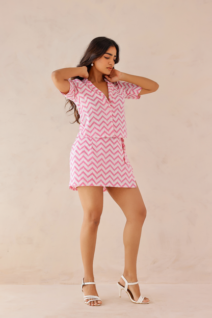 Pink Chevron Handblock Coord Set