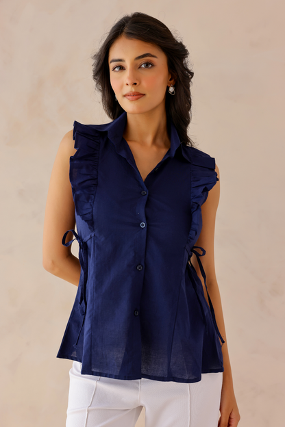 Navy Blue Ruffle Shirt