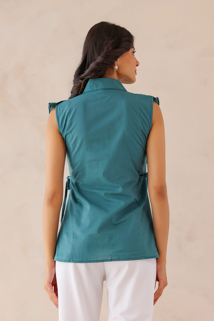 Teal Green Ruffle Shirt