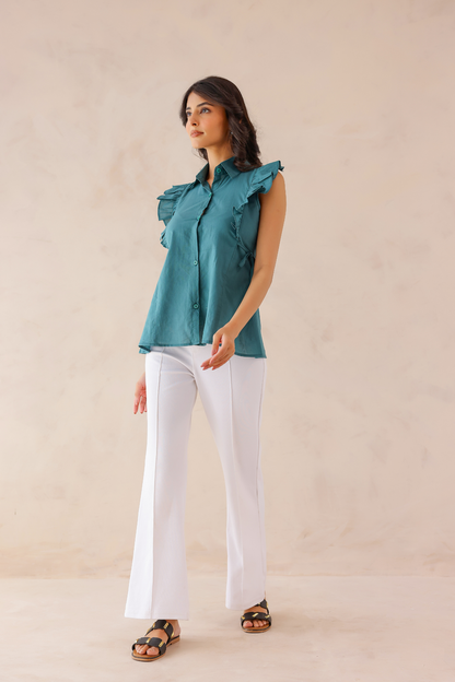 Teal Green Ruffle Shirt