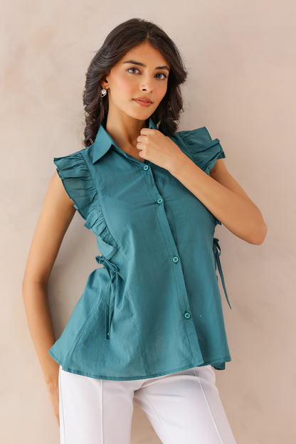 Teal Green Ruffle Shirt
