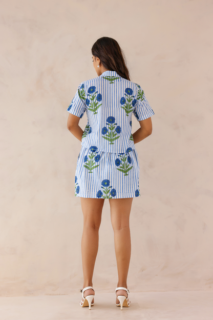 Blue Floral Handblock Coord Set