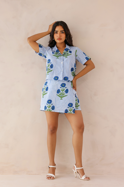 Blue Floral Handblock Coord Set