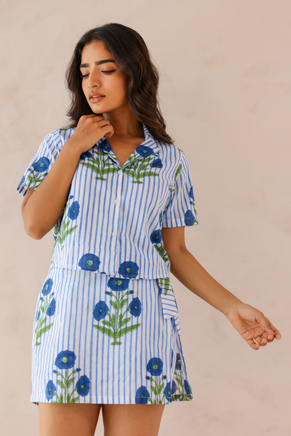 Blue Floral Handblock Coord Set