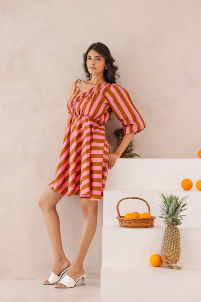 Candy Stripe One Shoulder Dress