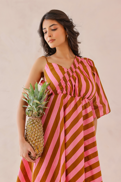 Candy Stripe One Shoulder Dress
