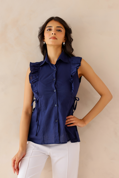 Navy Blue Ruffle Shirt