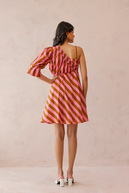 Candy Stripe One Shoulder Dress