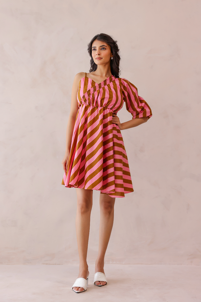 Candy Stripe One Shoulder Dress