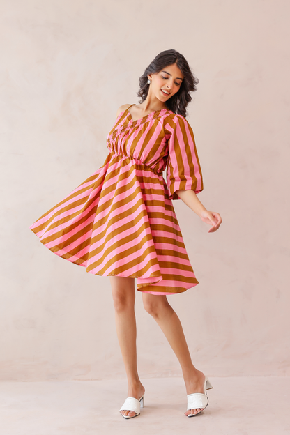 Candy Stripe One Shoulder Dress