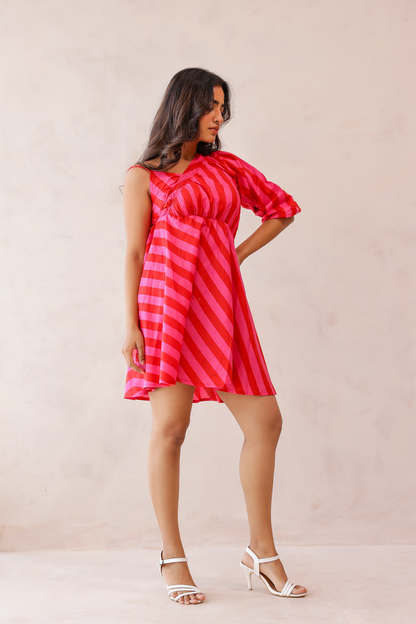 Candy Stripe One Shoulder Dress