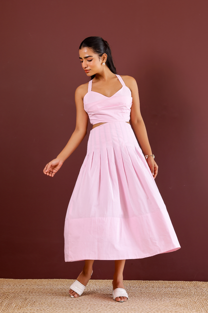 Baby Pink Pleated Midi Dress