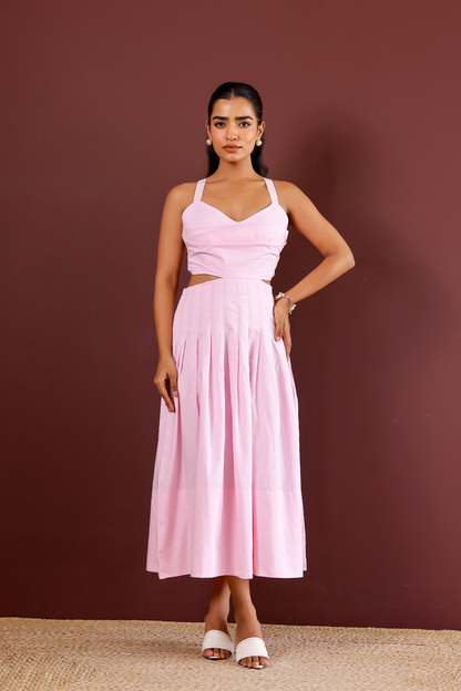Baby Pink Pleated Midi Dress