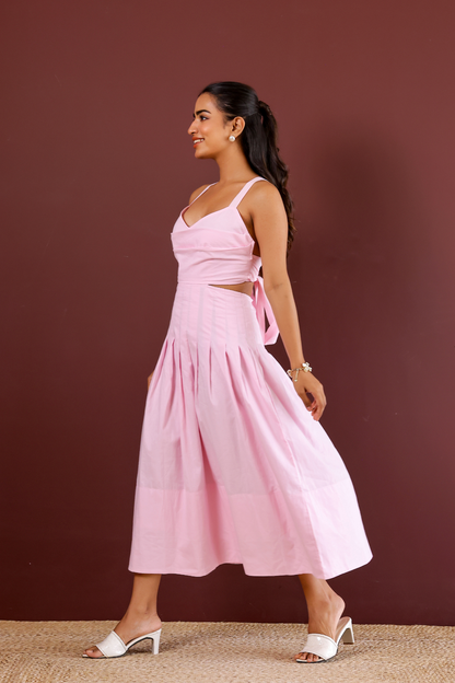 Baby Pink Pleated Midi Dress