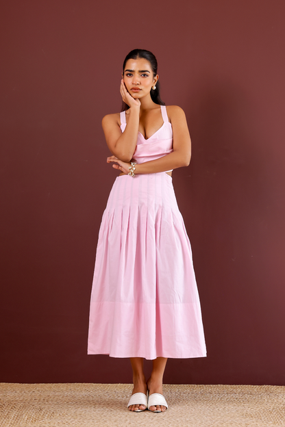 Baby Pink Pleated Midi Dress