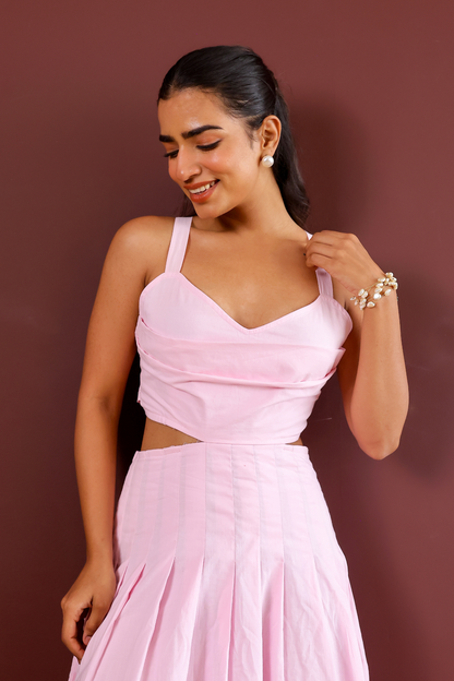 Baby Pink Pleated Midi Dress