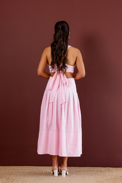 Baby Pink Pleated Midi Dress