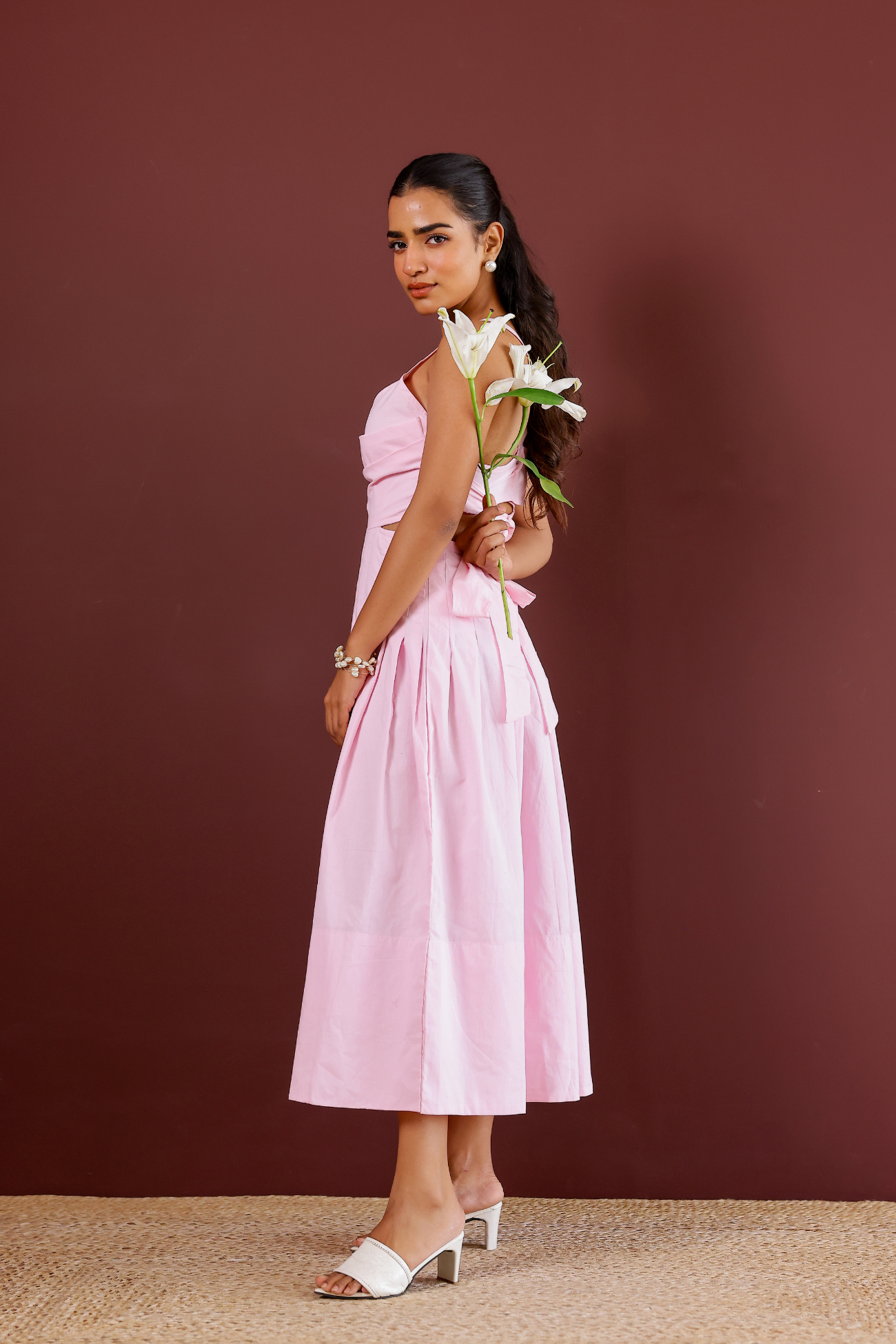 Baby Pink Pleated Midi Dress