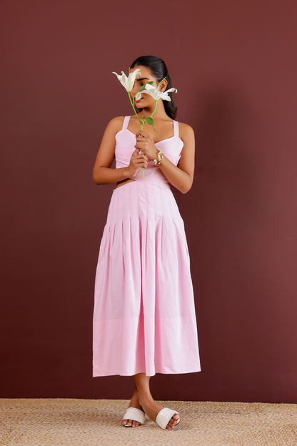 Baby Pink Pleated Midi Dress