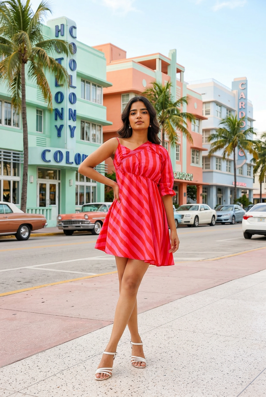 Flamingo Pop One Shoulder Dress