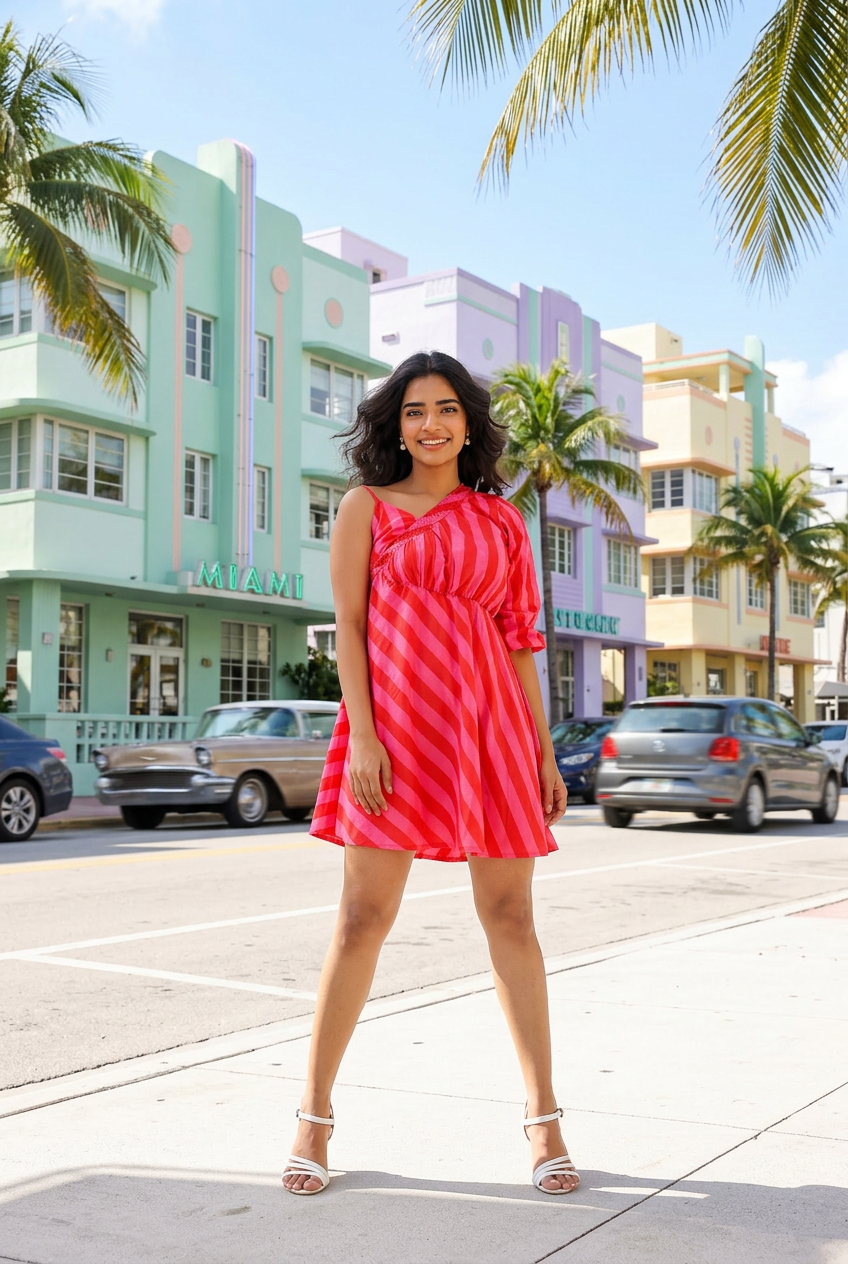 Flamingo Pop One Shoulder Dress