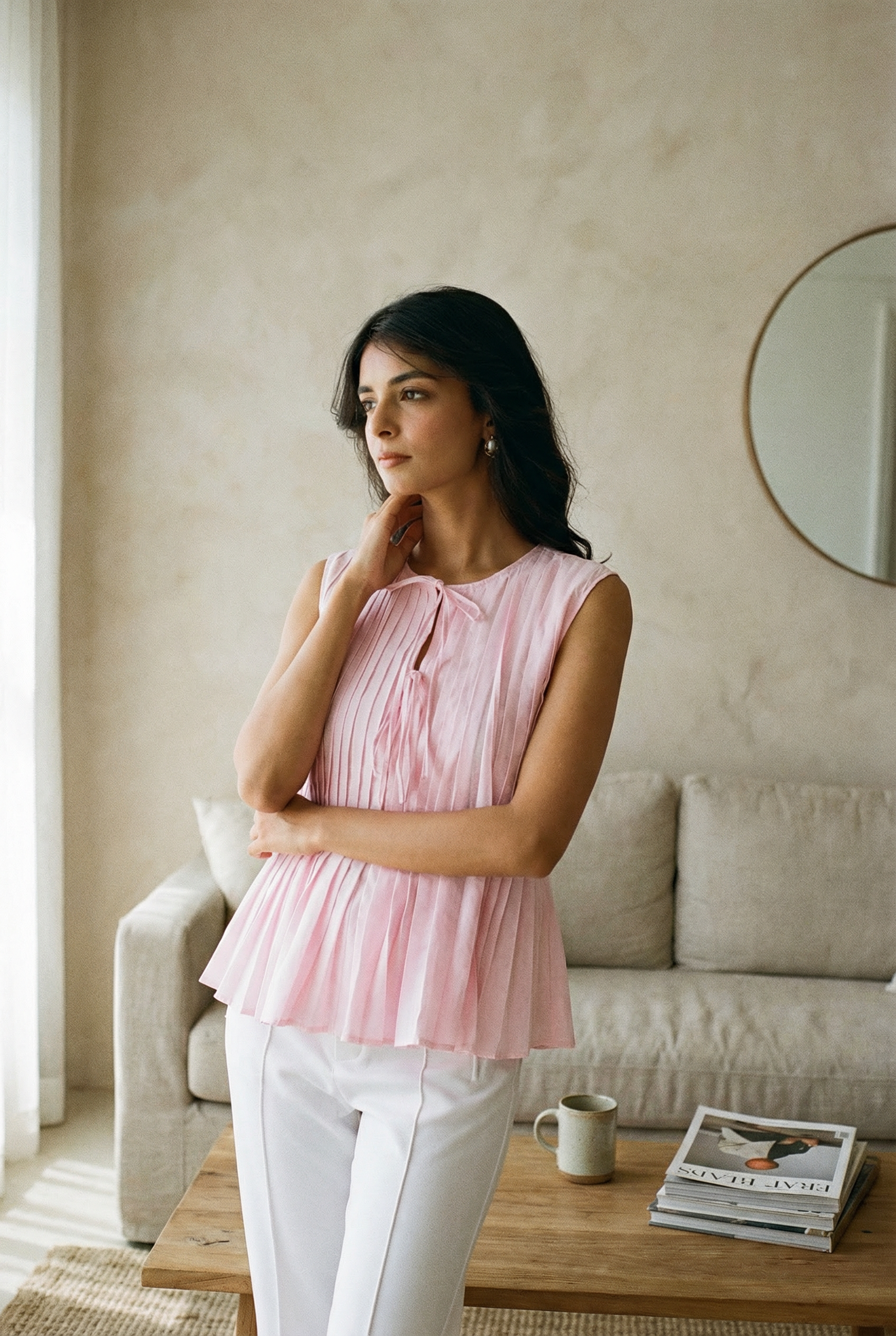 Pink Pleated Top