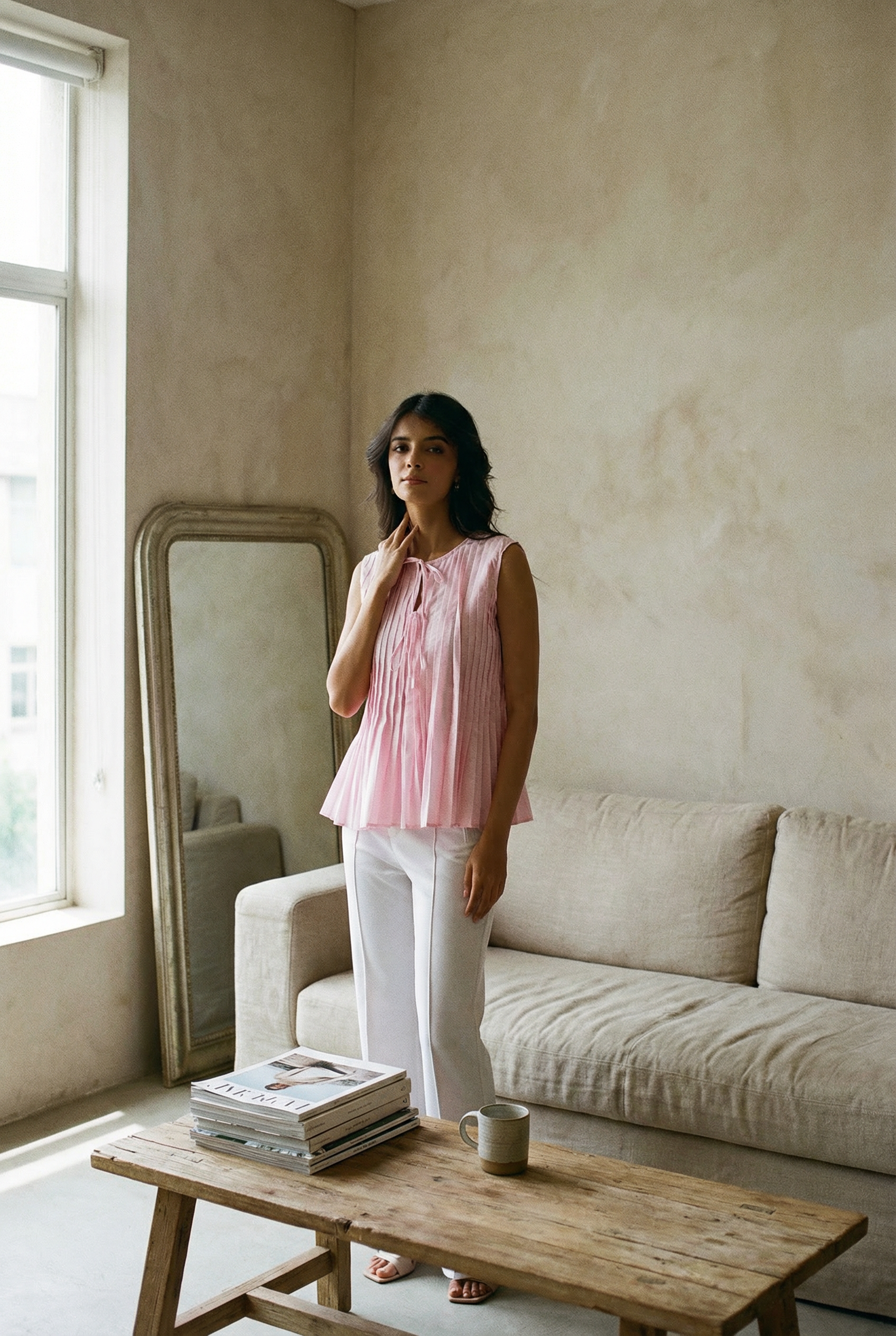Pink Pleated Top