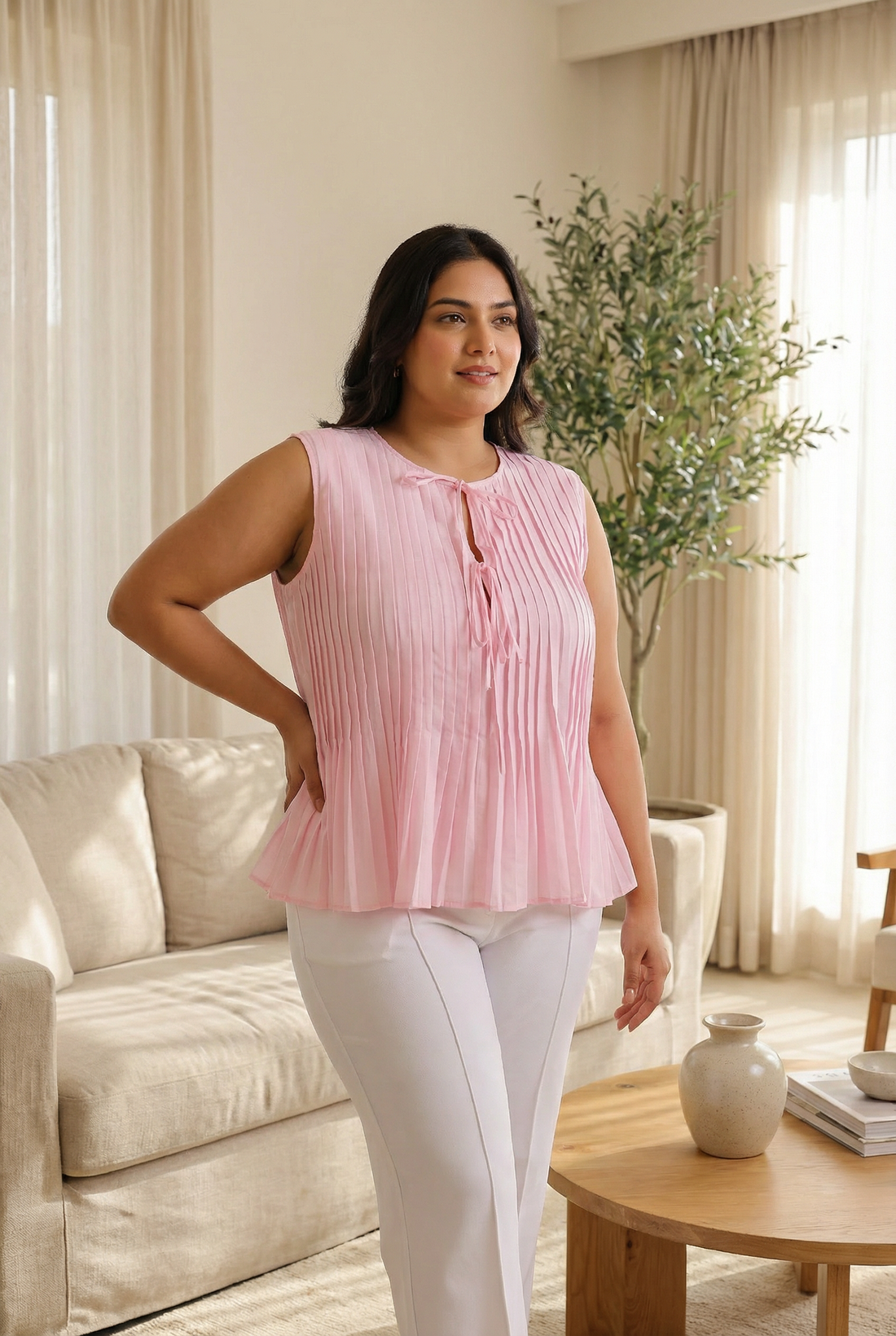 Pink Pleated Top