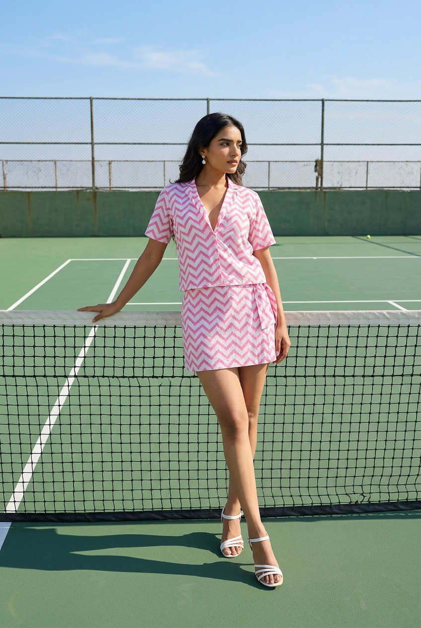 Pink Chevron Handblock Coord Set