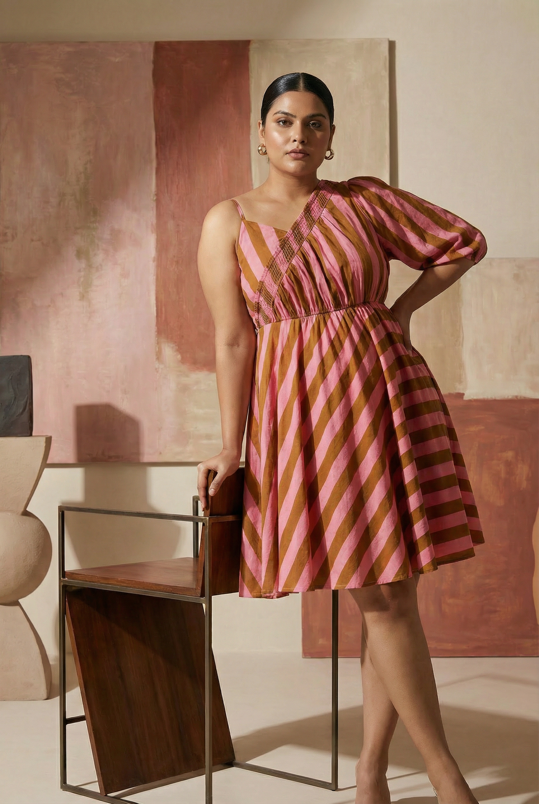 Candy Stripe One Shoulder Dress