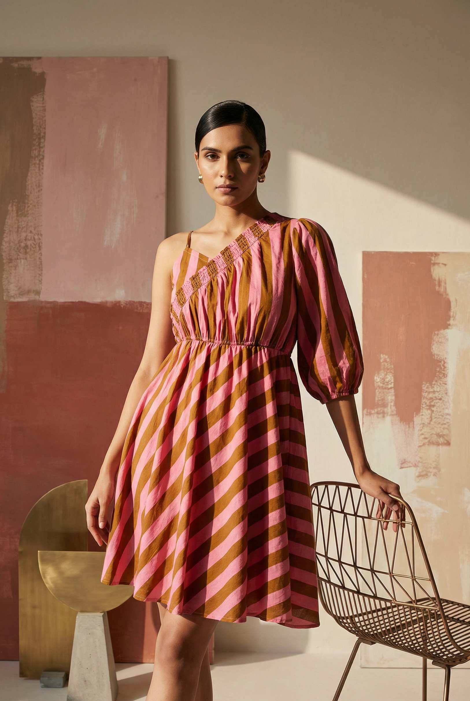Candy Stripe One Shoulder Dress