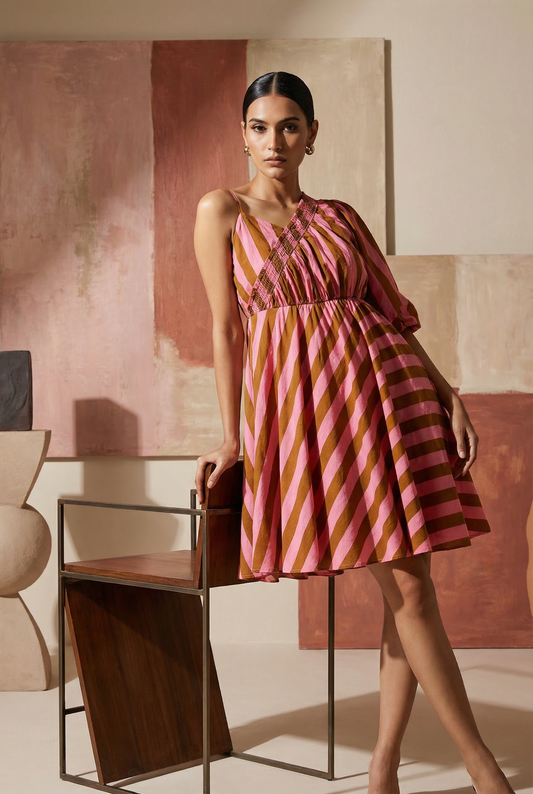 Candy Stripe One Shoulder Dress