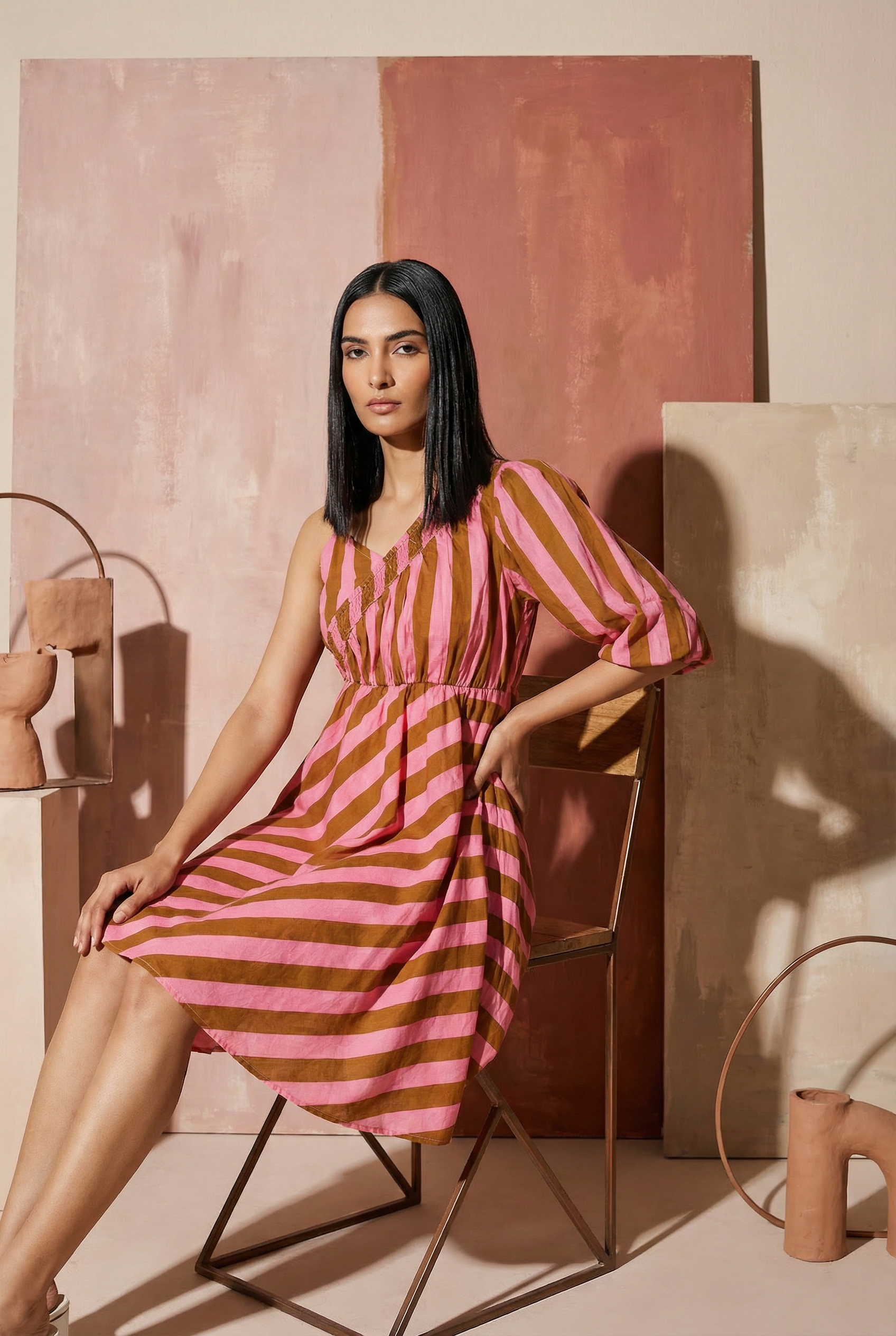 Candy Stripe One Shoulder Dress