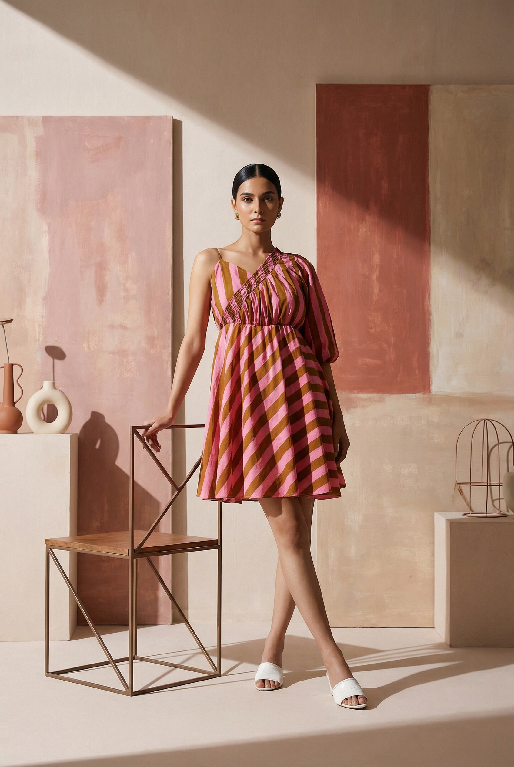 Candy Stripe One Shoulder Dress