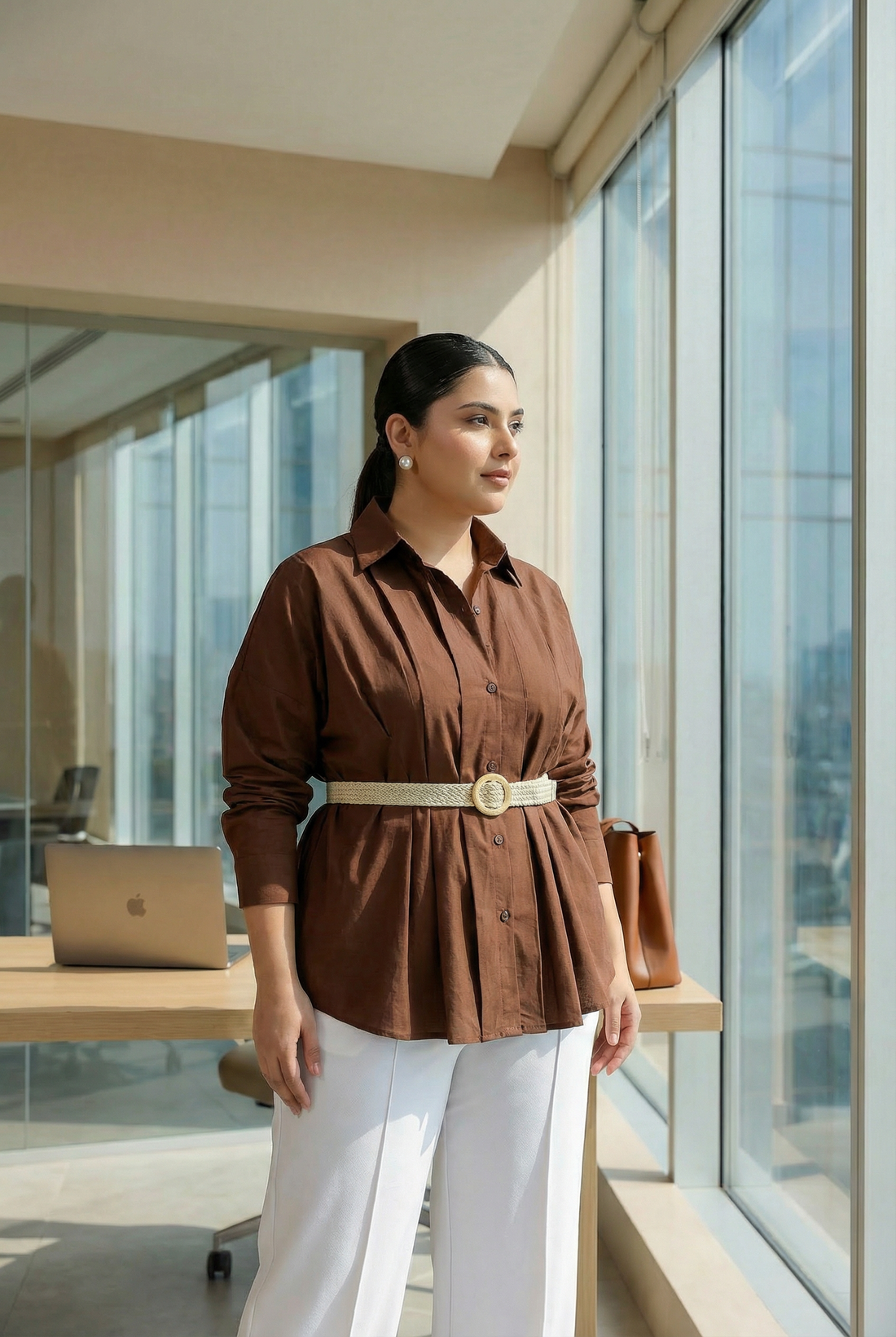 Cocoa Pleated Shirt