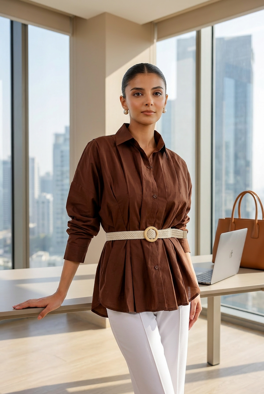 Cocoa Pleated Shirt