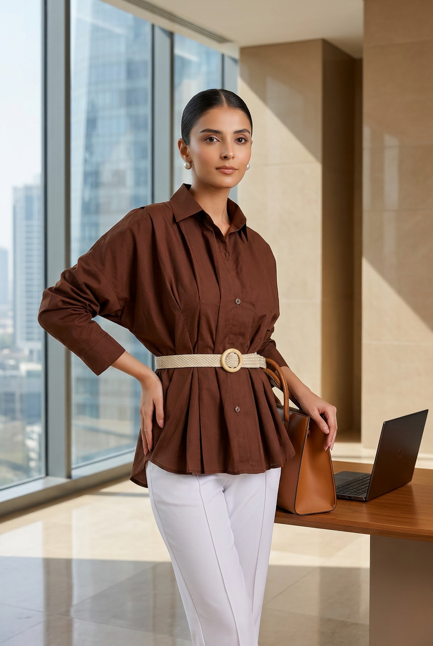 Cocoa Pleated Shirt
