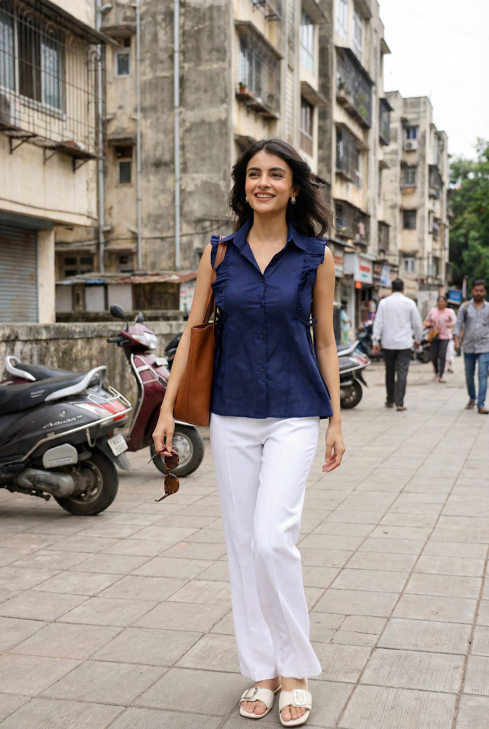 Navy Blue Ruffle Shirt